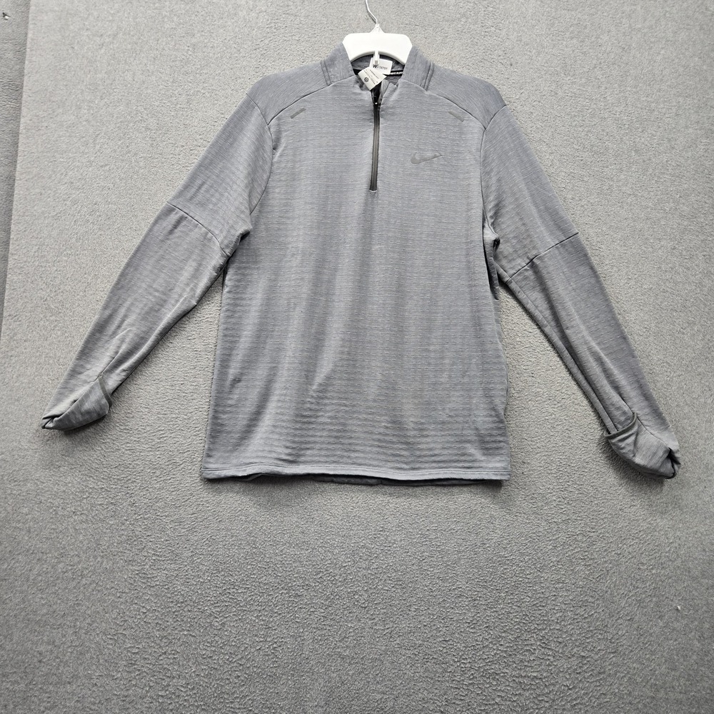 Nike Men Sweatshirt L Gray Therma Fit Running Fleece Activewear Swoosh 1/4 Zip